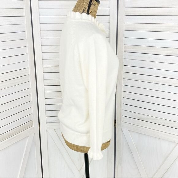 C+D+M Ruffle Trim Half Button Pullover Sweater Ivory Small Coquette Victorian - Picture 3 of 13